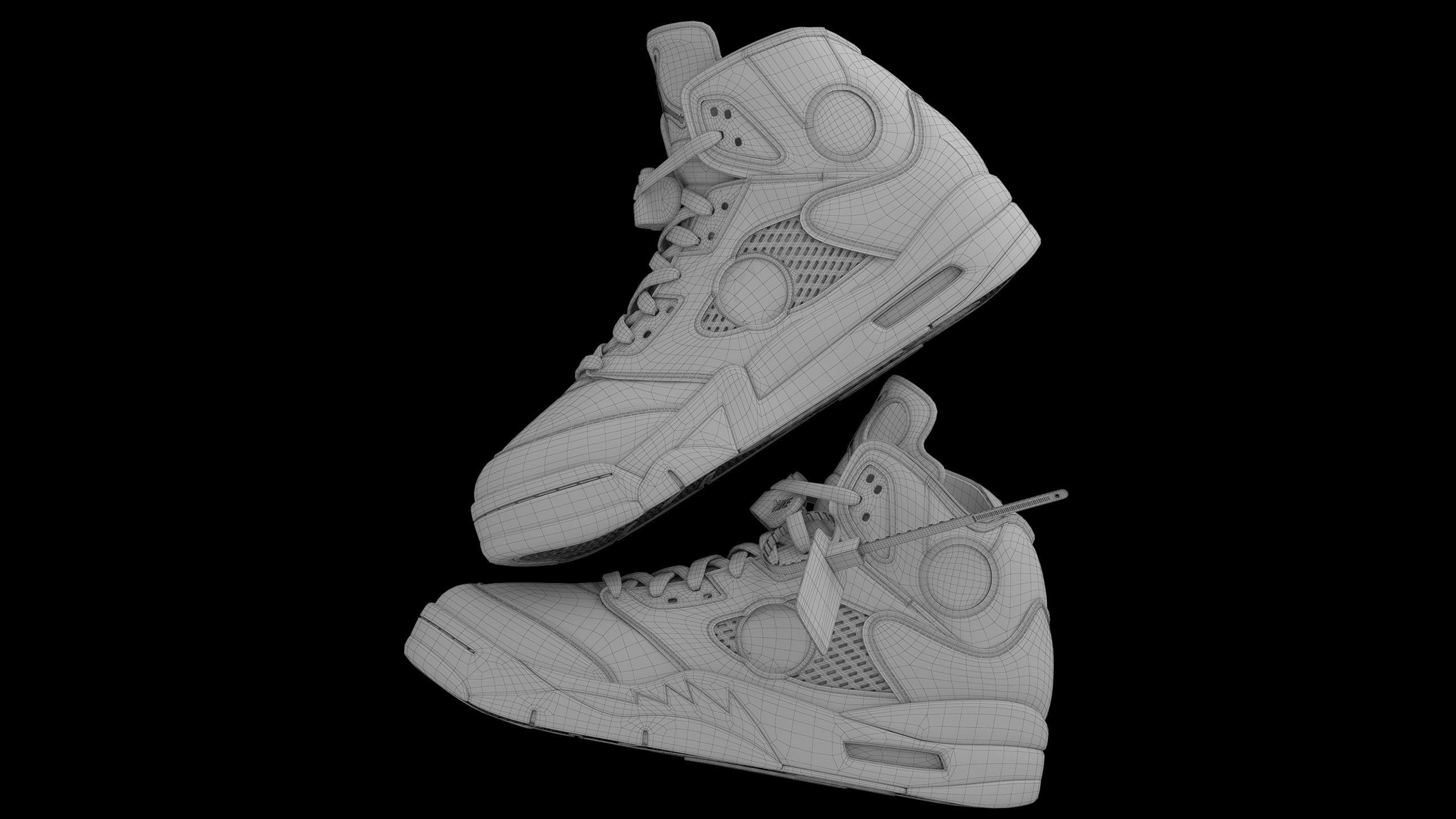 Off White Nike Jordan 5 Air force USA Low-poly 3D model_12
