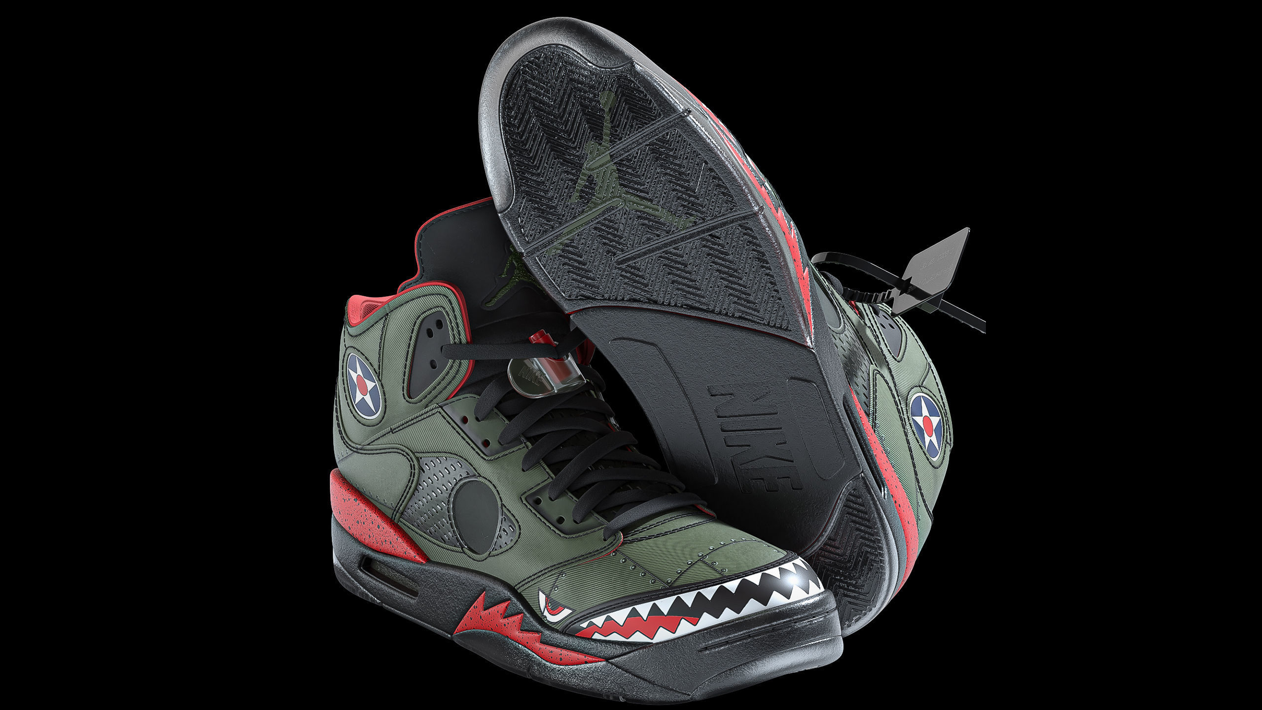 Off White Nike Jordan 5 Air force USA Low-poly 3D model_3