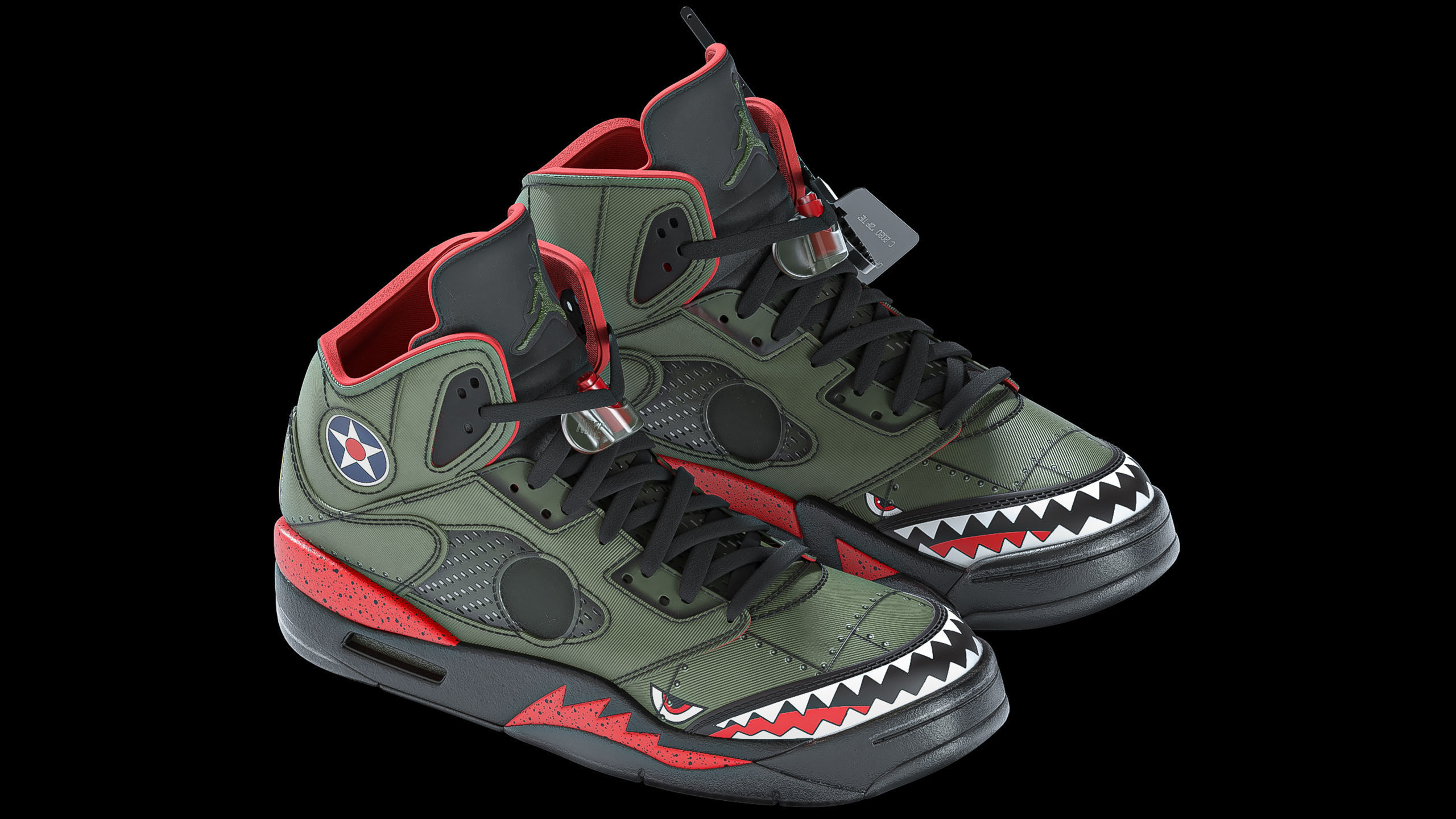 Off White Nike Jordan 5 Air force USA Low-poly 3D model_4