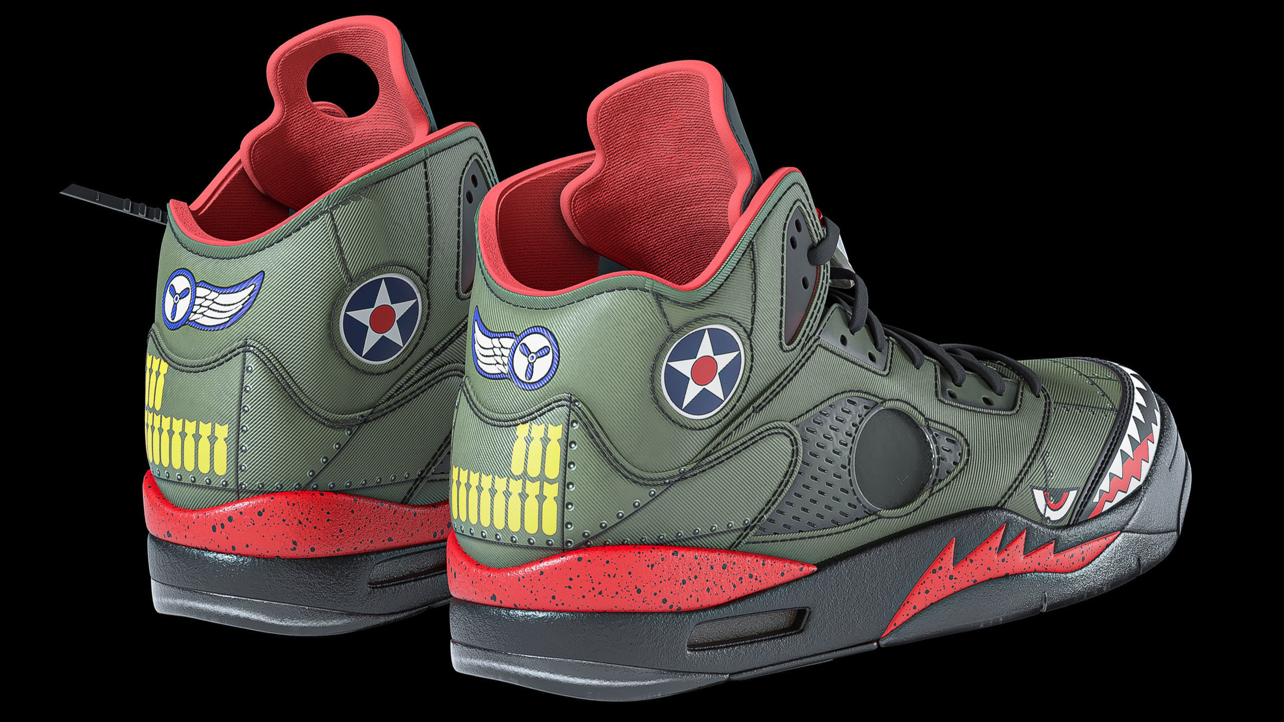 Off White Nike Jordan 5 Air force USA Low-poly 3D model_5