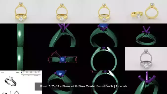 Round 0-75-CT 4 Shank width Sizes Quarter Round Profile