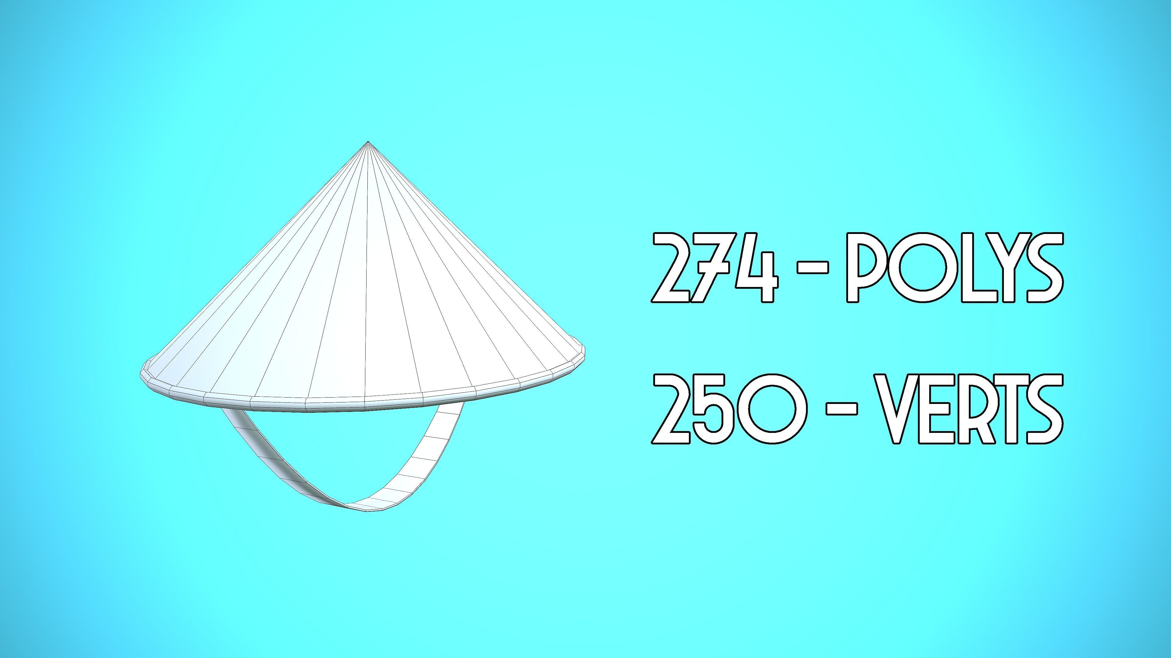 ASIAN HAT CARTOON STYLIZED Low-poly 3D model_2