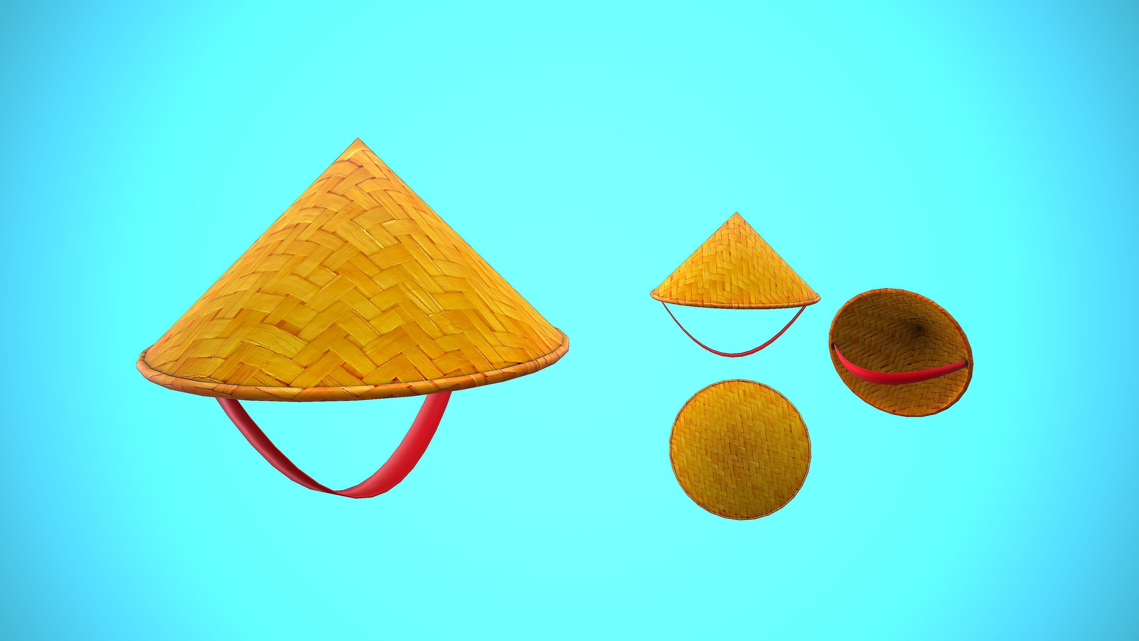 ASIAN HAT CARTOON STYLIZED Low-poly 3D model_3