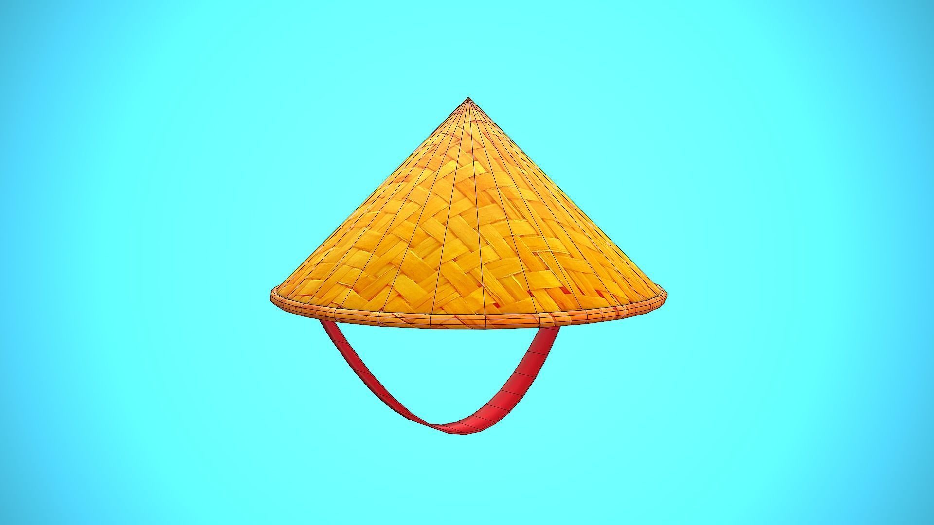 ASIAN HAT CARTOON STYLIZED Low-poly 3D model_6