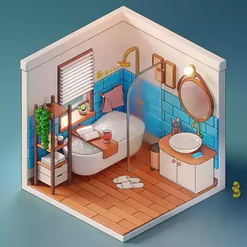 Isometric Bathroom Cartoon - Escena Isometrica Cartoon