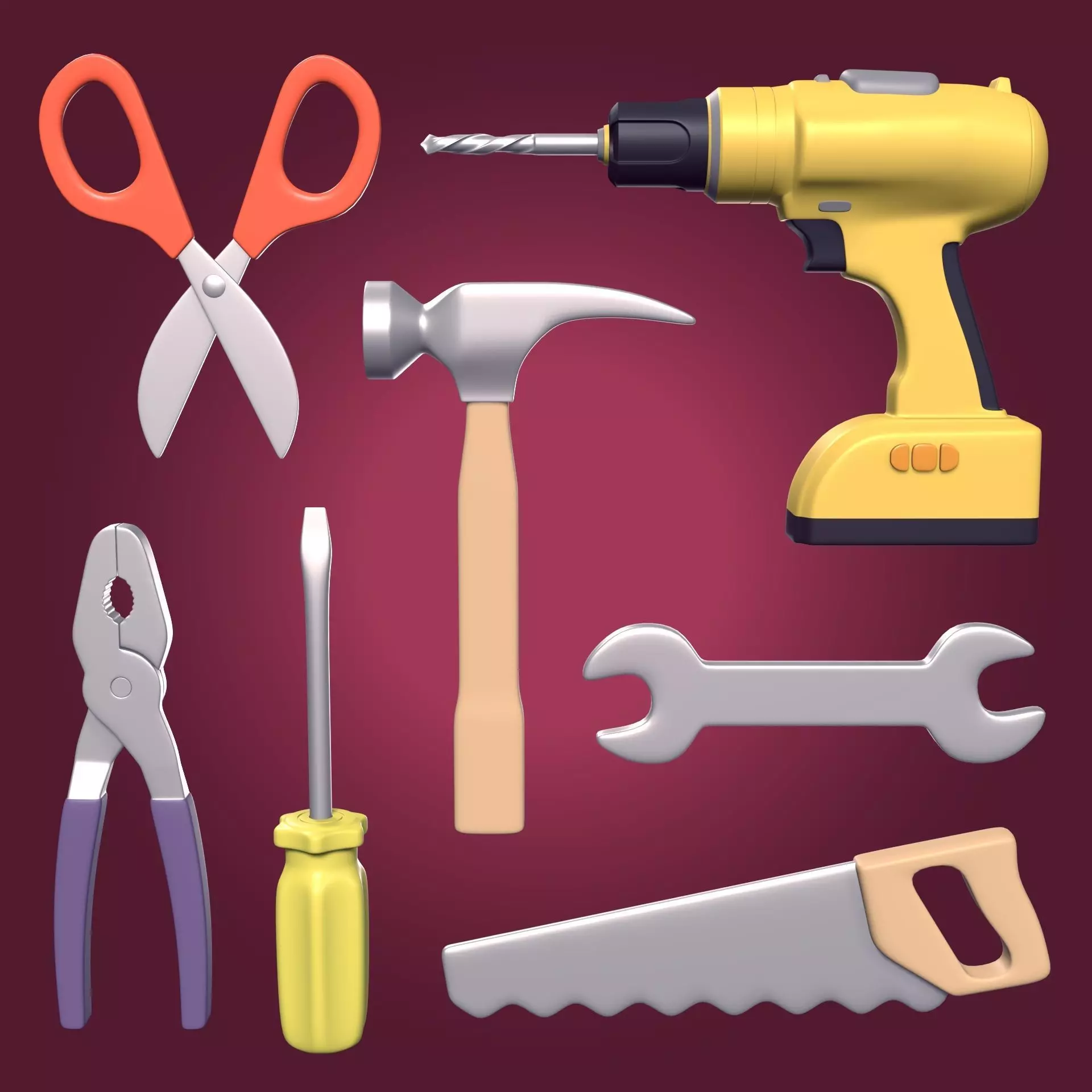 Cartoon Tools Pack Low-poly 3D model