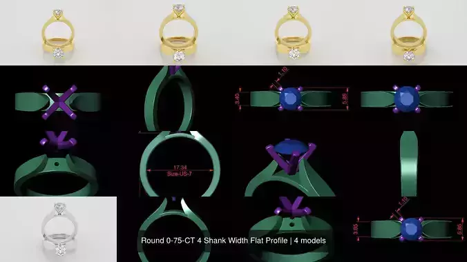 Round 0-75-CT 4 Shank Width Flat Profile