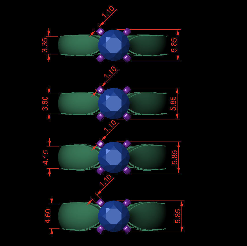 Round 0-75-CT 4 Shank width Sizes Quarter Round 3D Model Collection_2
