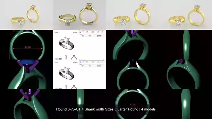 Round 0-75-CT 4 Shank width Sizes Quarter Round