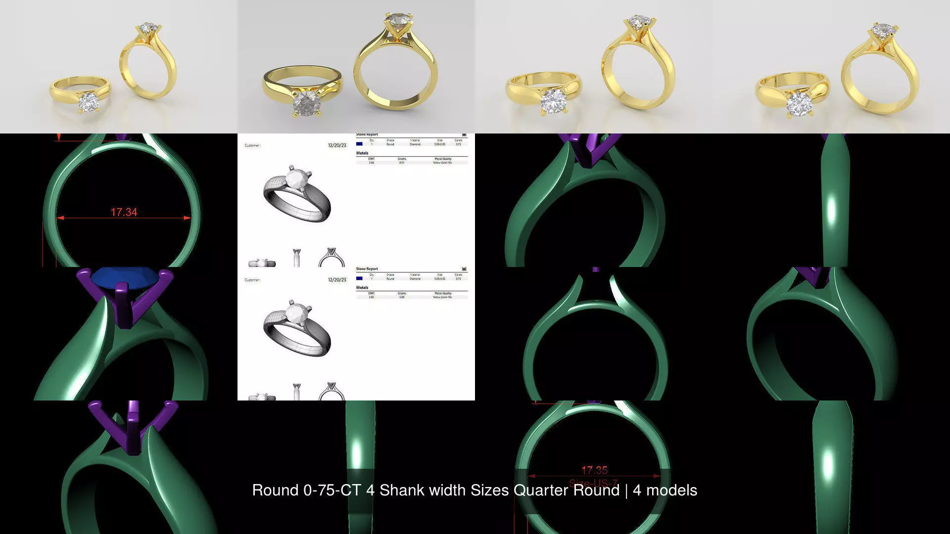 Round 0-75-CT 4 Shank width Sizes Quarter Round 3D Model Collection_1