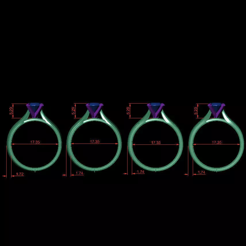Round 0-75-CT 4 Shank width Sizes Quarter Round 3D Model Collection_0