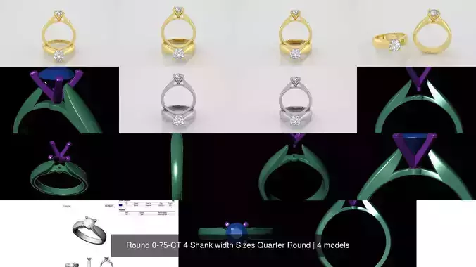 Round 0-75-CT 4 Shank width Sizes Quarter Round