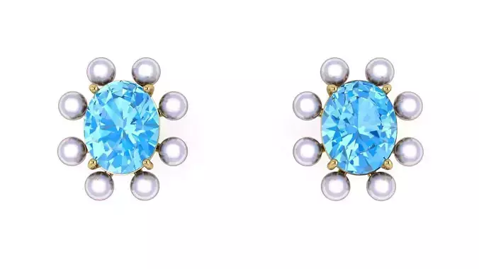 Oval Gem with Pearls Earring