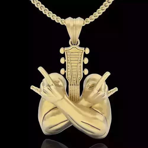 Crossed hands sign rock roll gesture  guitar pendant printable