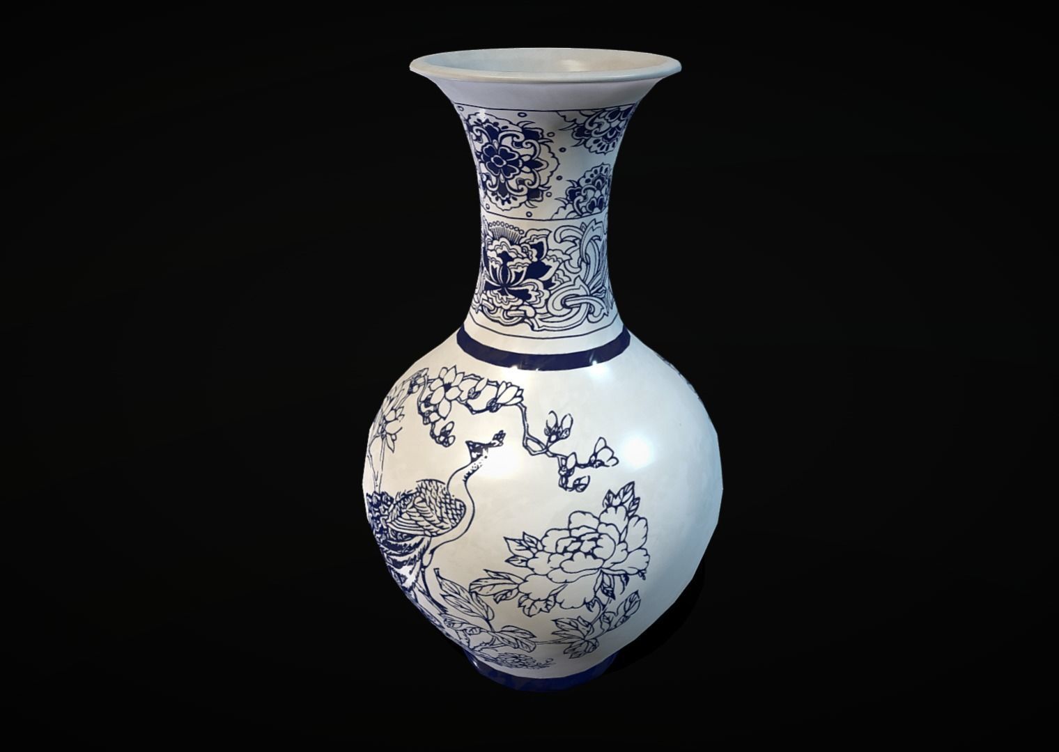 Chinese vase with firebird Low-poly 3D model_2