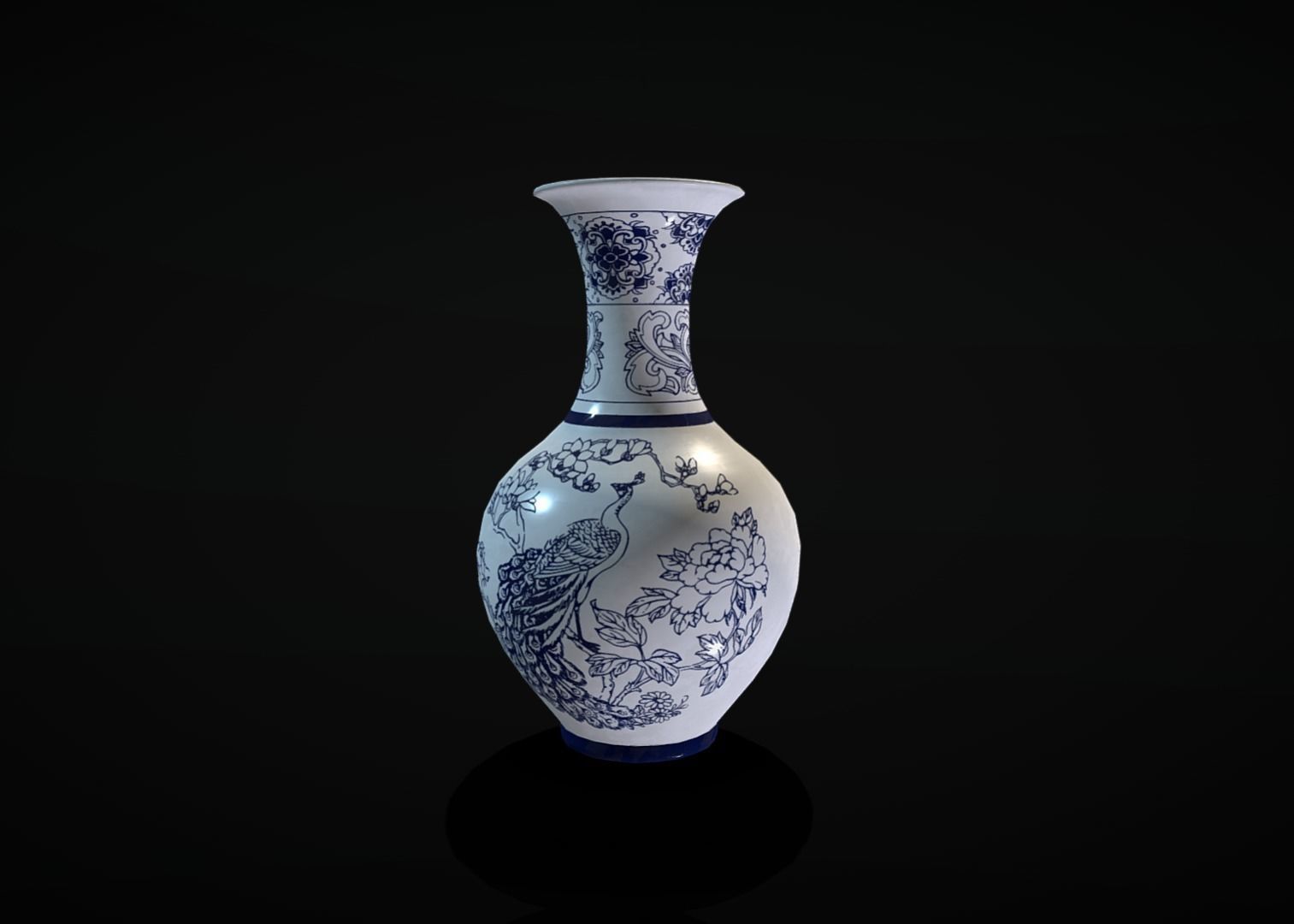 Chinese vase with firebird Low-poly 3D model_5