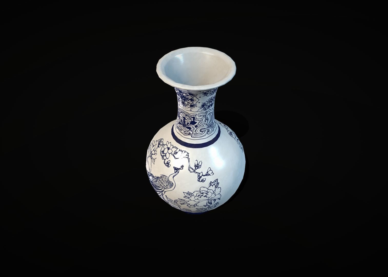 Chinese vase with firebird Low-poly 3D model_3