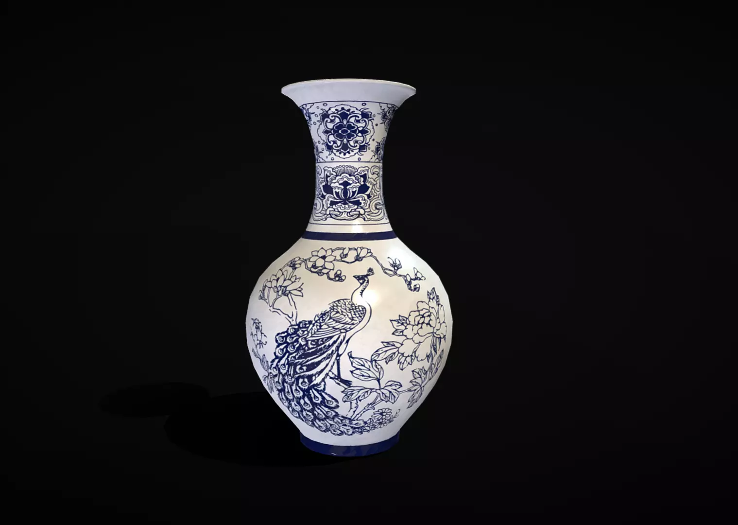Chinese vase with firebird Low-poly 3D model_0