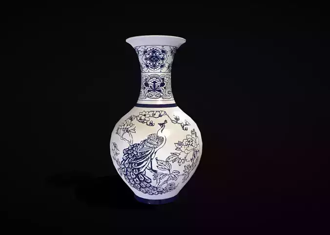 Chinese vase with firebird Low-poly 3D model