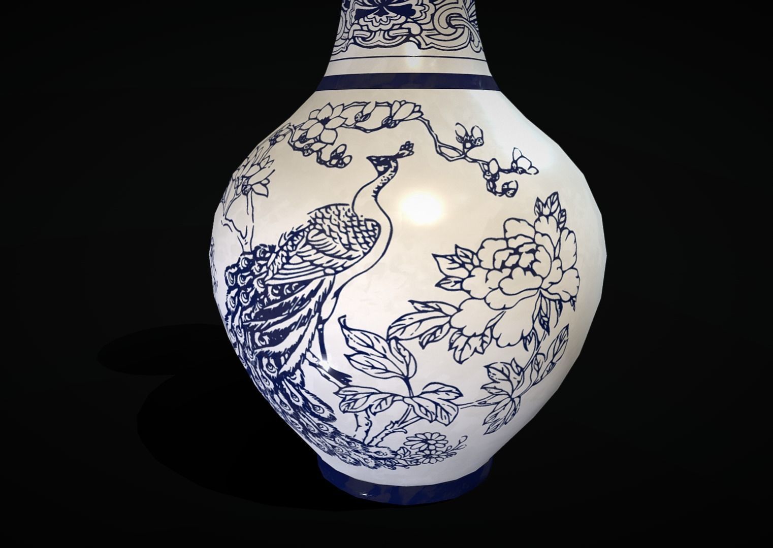 Chinese vase with firebird Low-poly 3D model_1