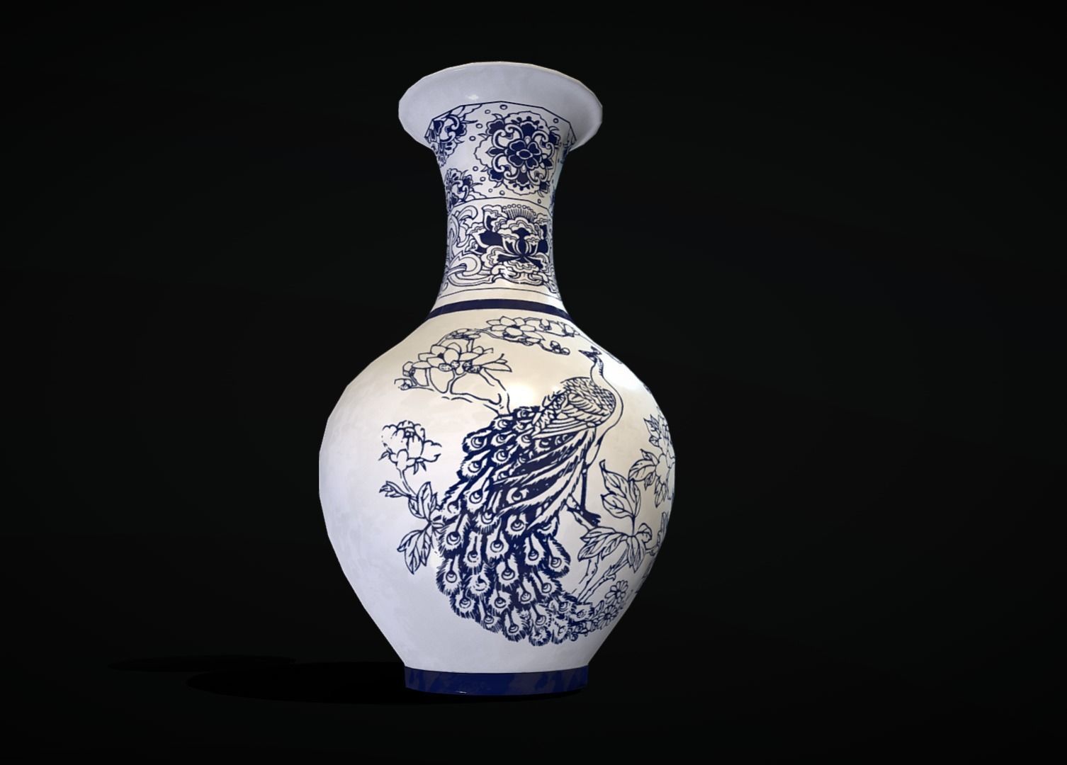 Chinese vase with firebird Low-poly 3D model_4