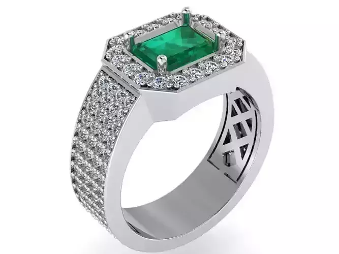 Emerald Halo Diamond Ring 1913