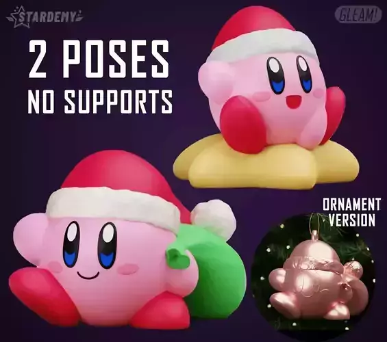 Santa Kirby Christmas 2 Models No Supports Tree Ornament 3D print model