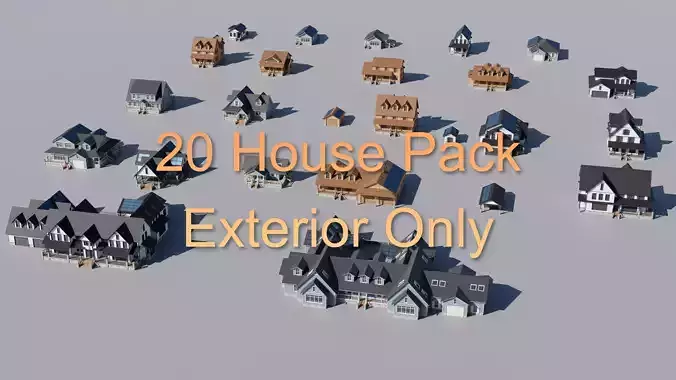 20 House pack Exterior only Low-poly 3D model
