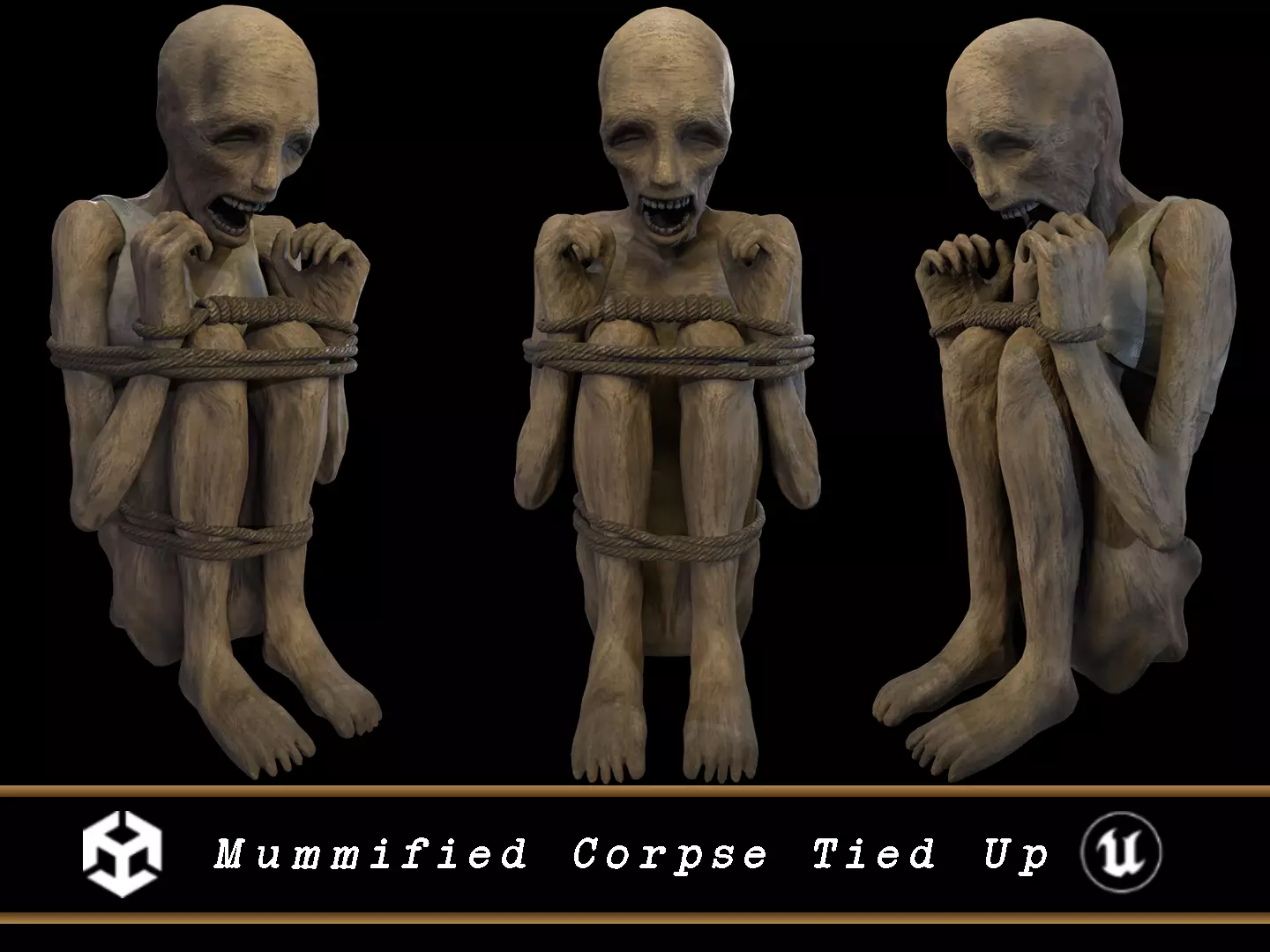 Mummified Corpse Tied Up Low-poly 3D model_0