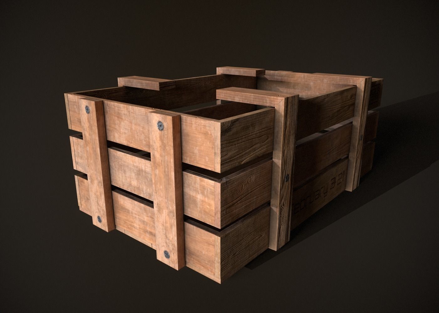 Wooden Crate-3 Low-poly 3D model_4