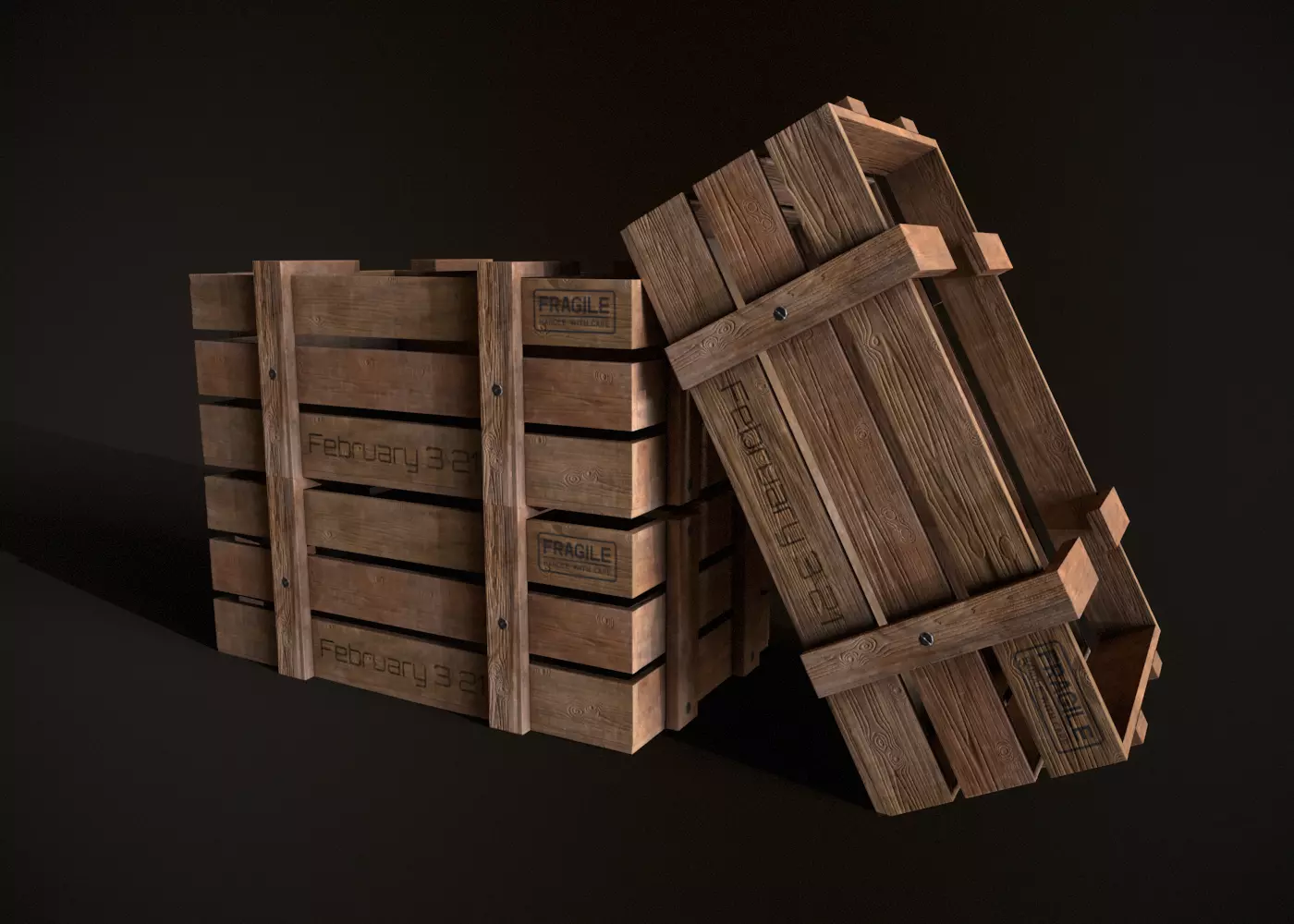 Wooden Crate-3 Low-poly 3D model_0