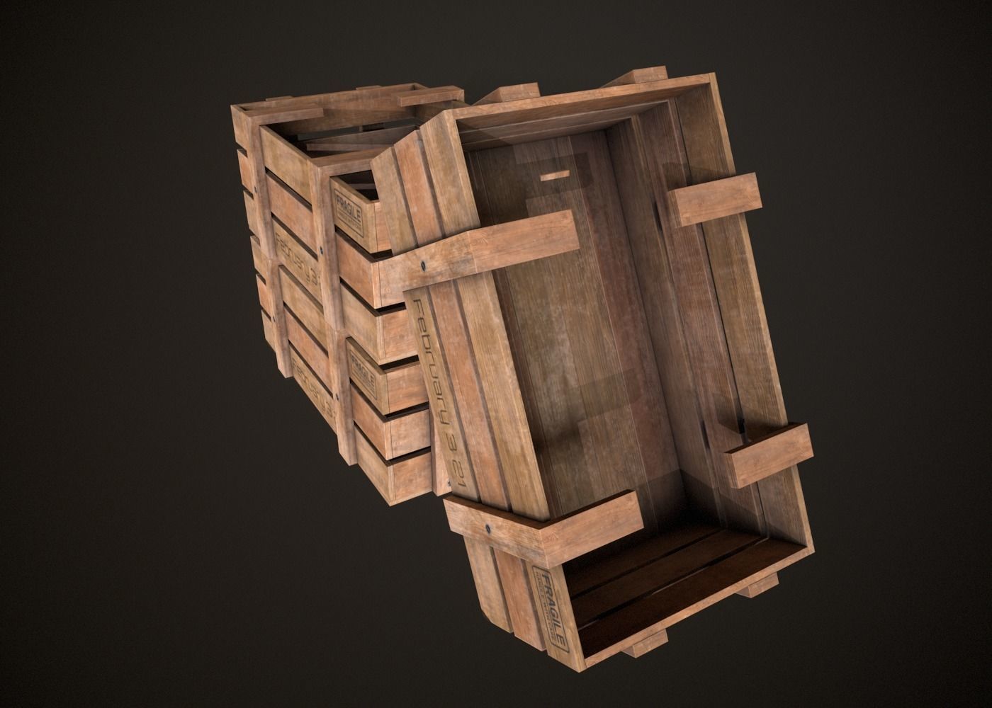 Wooden Crate-3 Low-poly 3D model_5