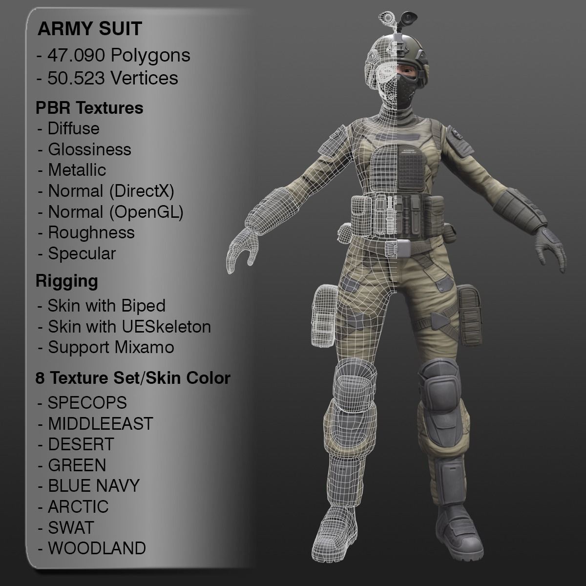 ARMY SUIT - Female Low-poly 3D model_2