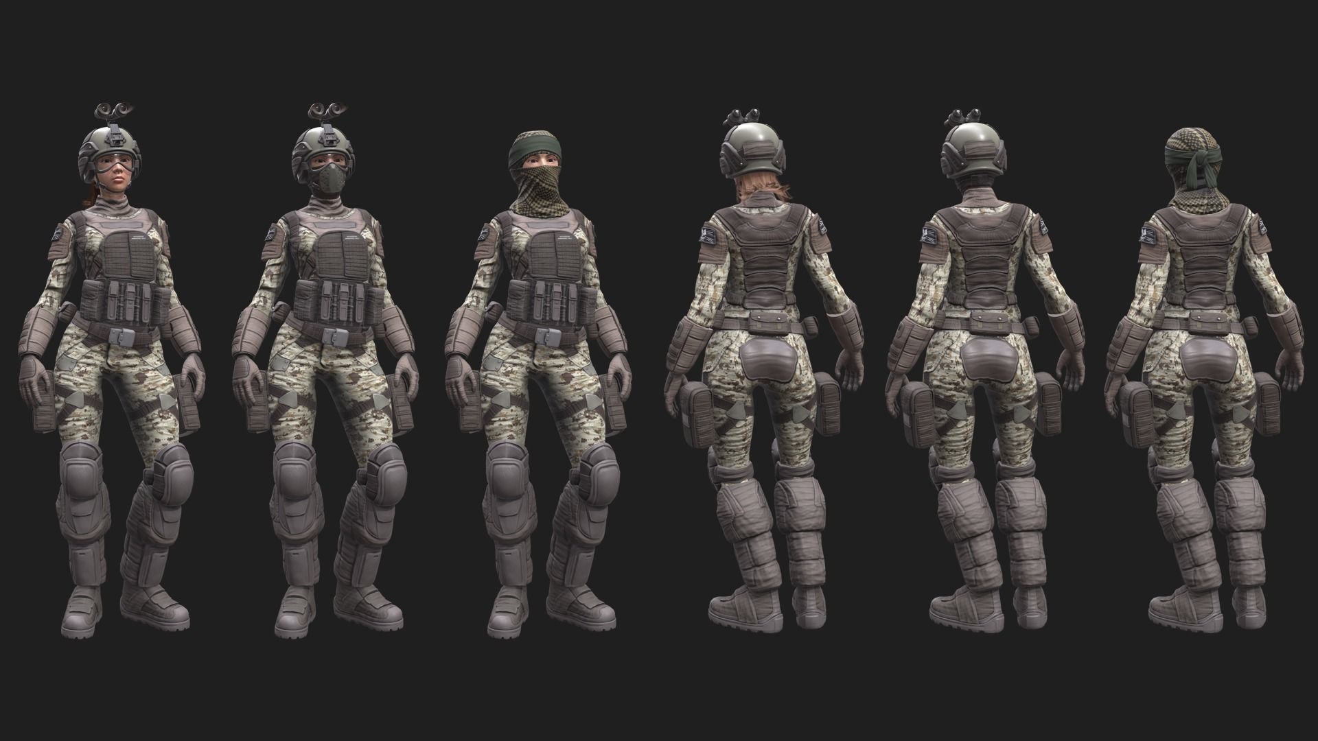ARMY SUIT - Female Low-poly 3D model_5