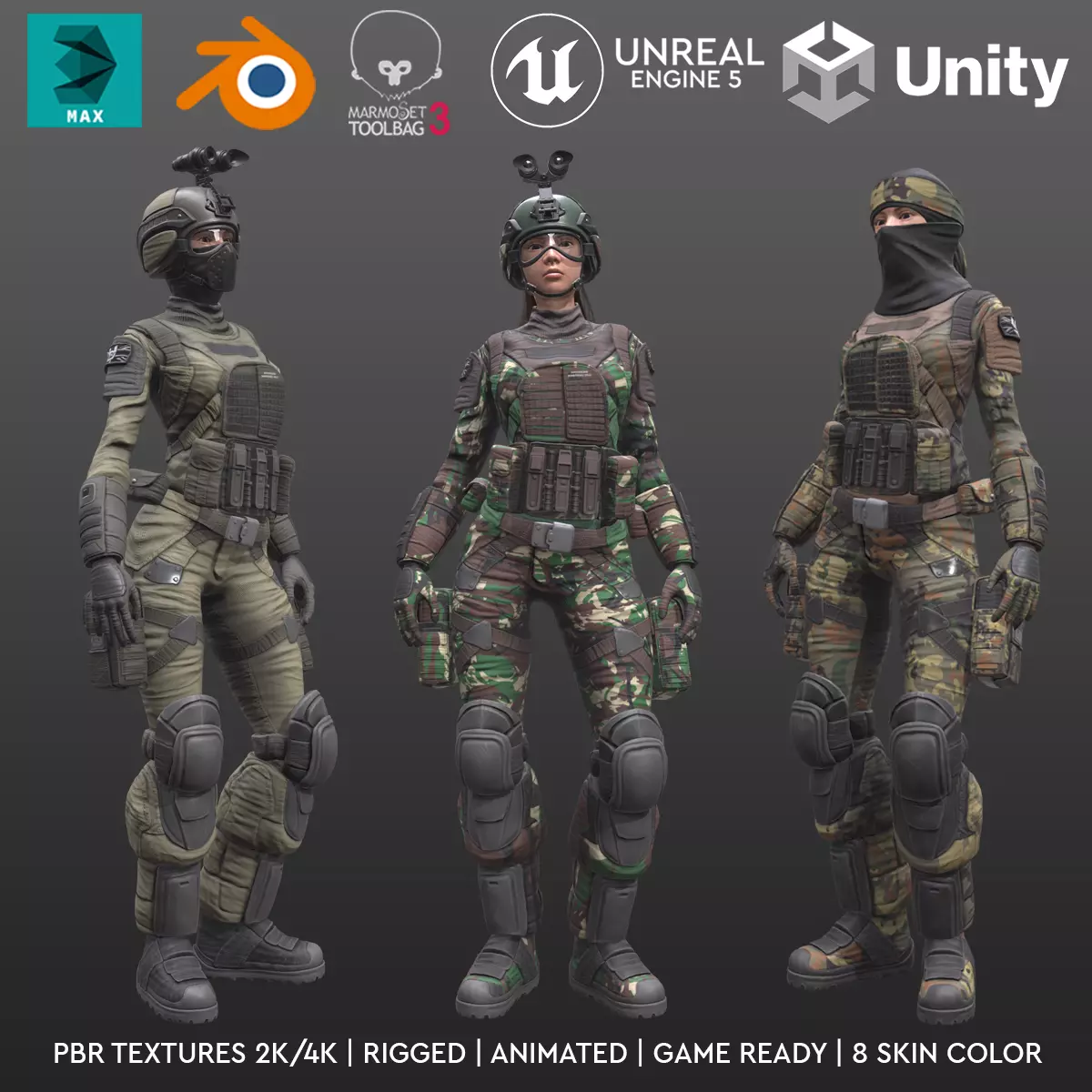 ARMY SUIT - Female Low-poly 3D model_0
