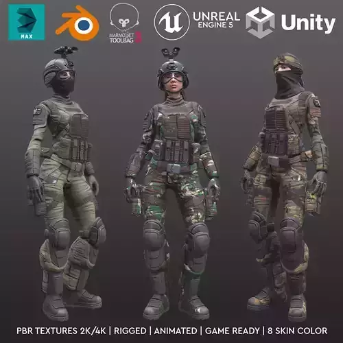 ARMY SUIT - Female Low-poly 3D model