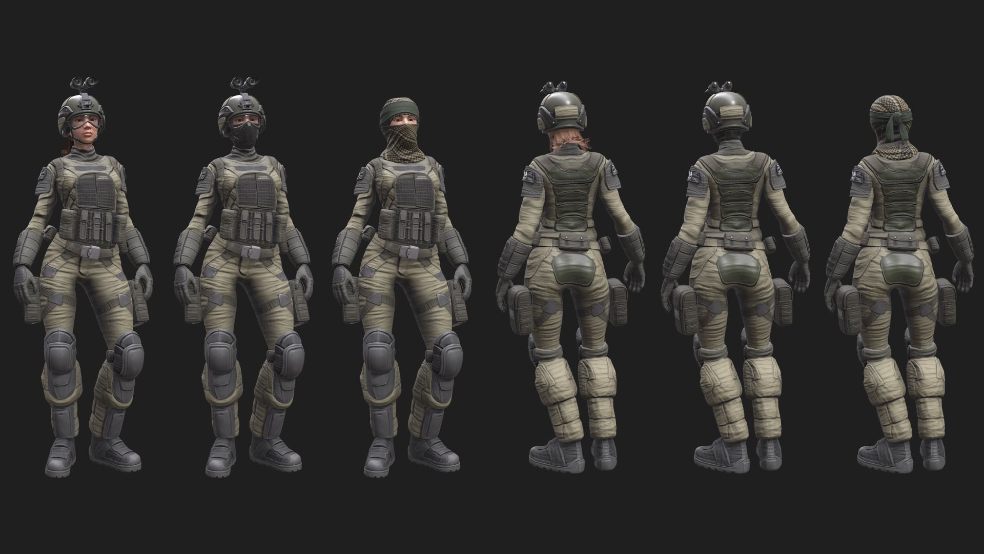 ARMY SUIT - Female Low-poly 3D model_6