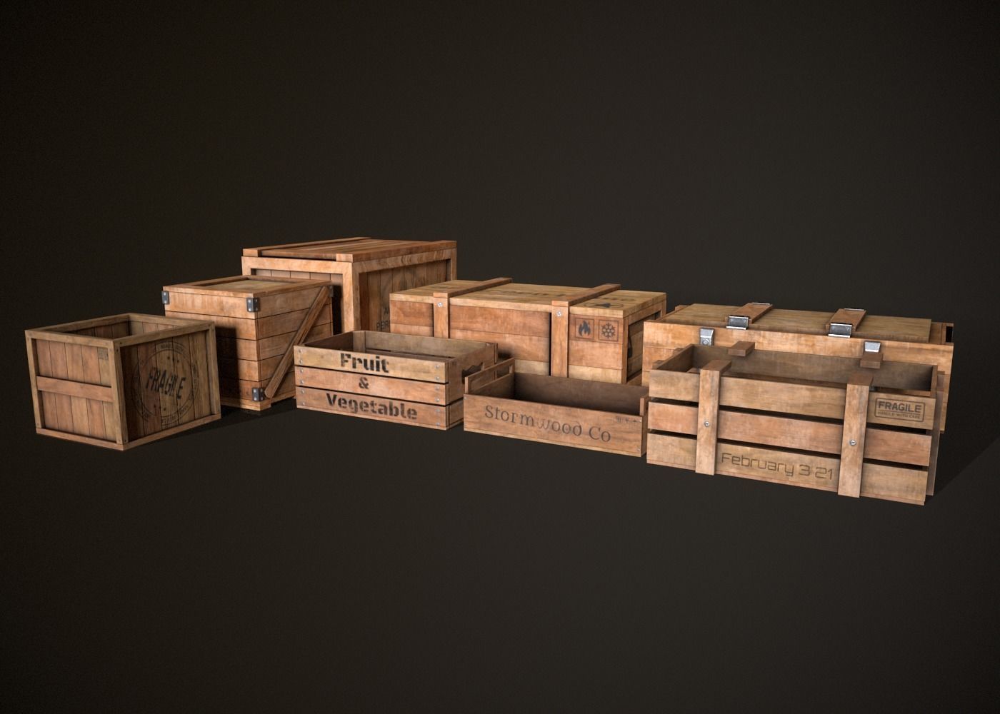 wooden crate - pack 3D Model Collection_1
