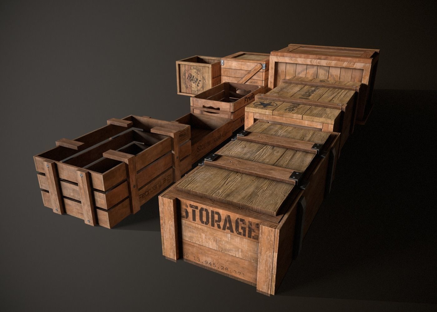 wooden crate - pack 3D Model Collection_3