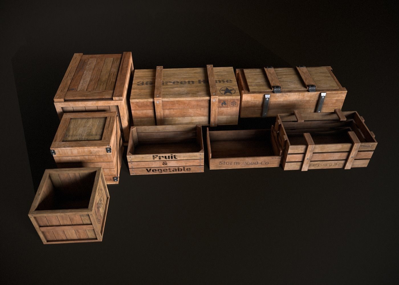 wooden crate - pack 3D Model Collection_2