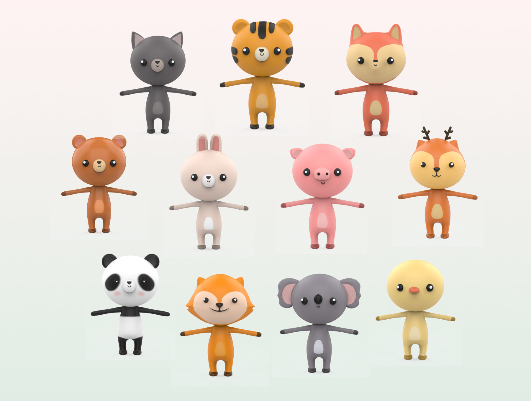 Stylized Animal Character Pack 1 3D Model Collection_13