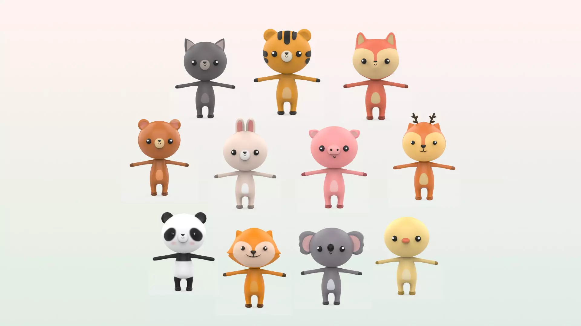 Stylized Animal Character Pack 1 3D Model Collection_0