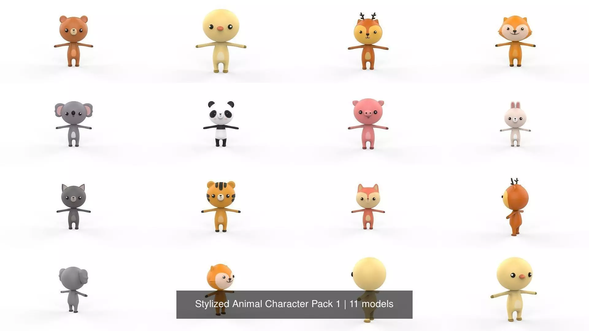 Stylized Animal Character Pack 1 3D Model Collection_12