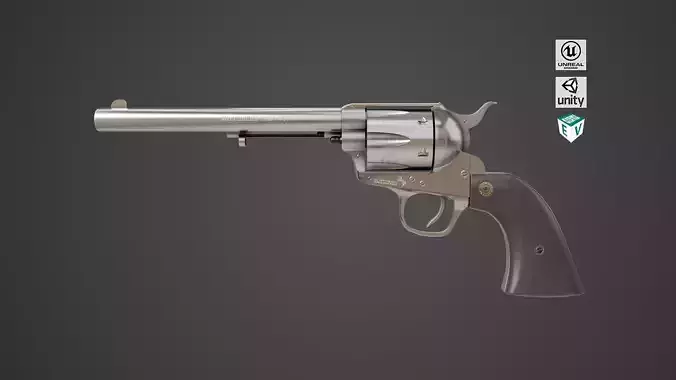 Revolver 03 Model Colt Silver All PBR Unity UE Textures Low-poly 3D model