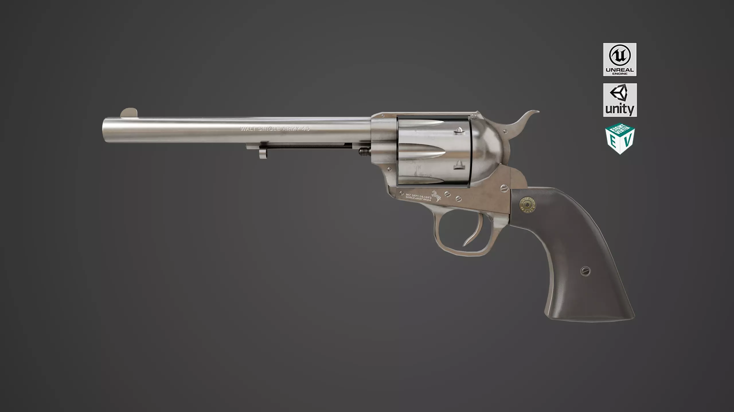 Revolver 03 Model Colt Silver All PBR Unity UE Textures Low-poly 3D model_0