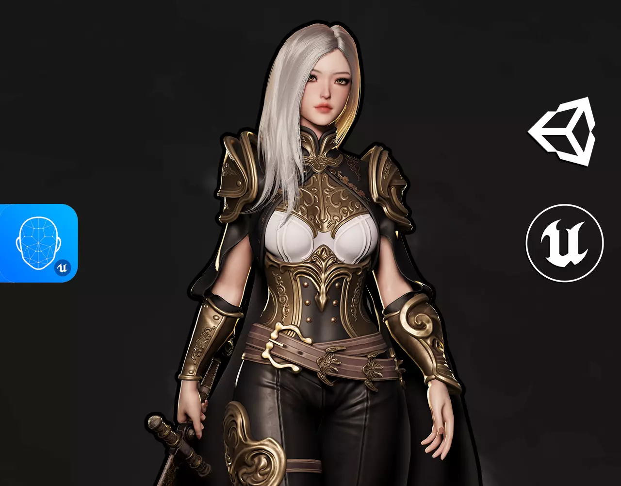 Dark Knight Girl Calista - Game Ready Low-poly 3D model_0