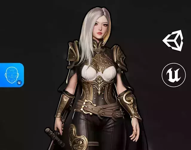 Dark Knight Girl Calista - Game Ready Low-poly 3D model
