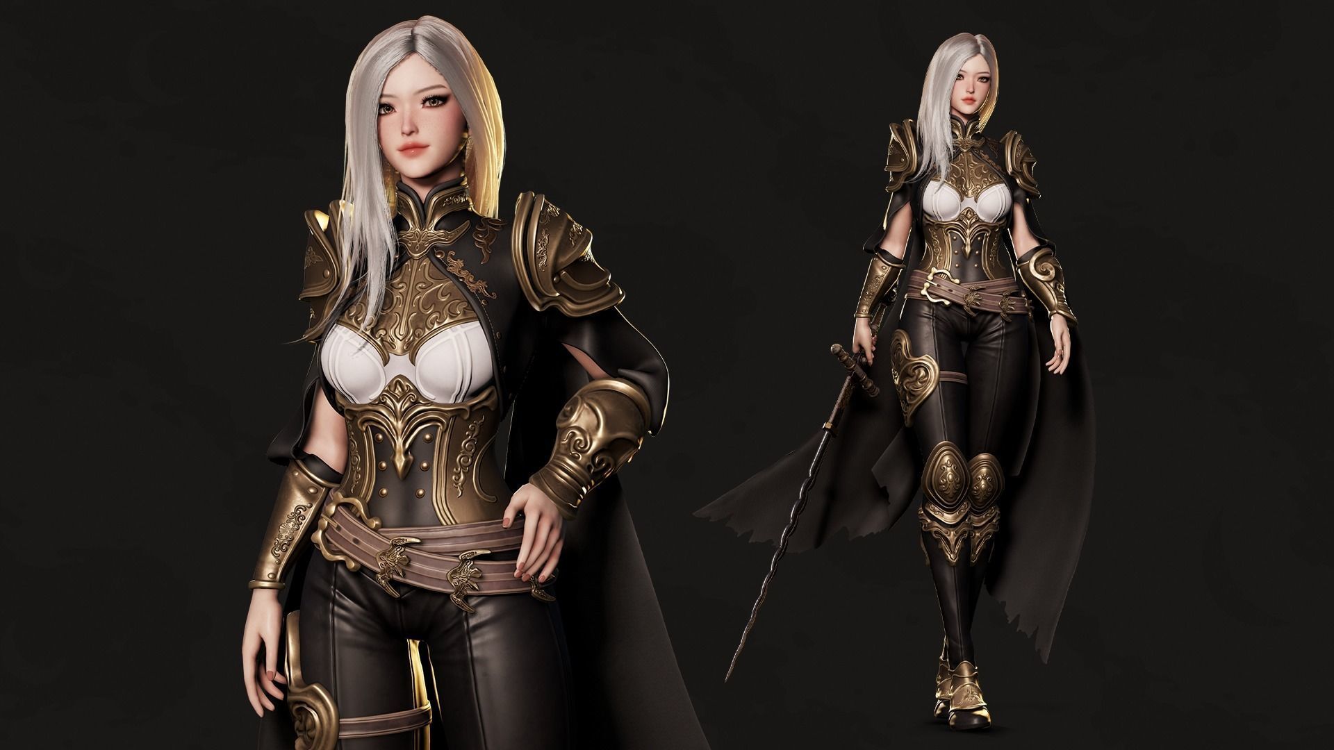 Dark Knight Girl Calista - Game Ready Low-poly 3D model_2