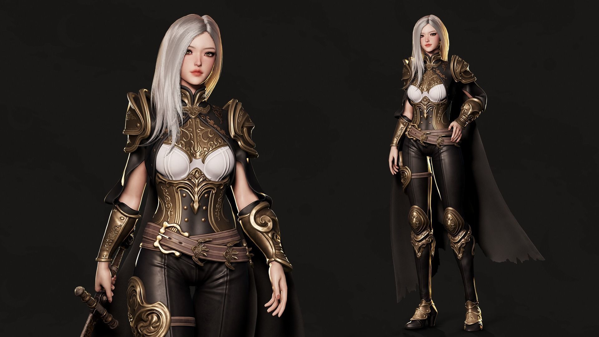 Dark Knight Girl Calista - Game Ready Low-poly 3D model_3