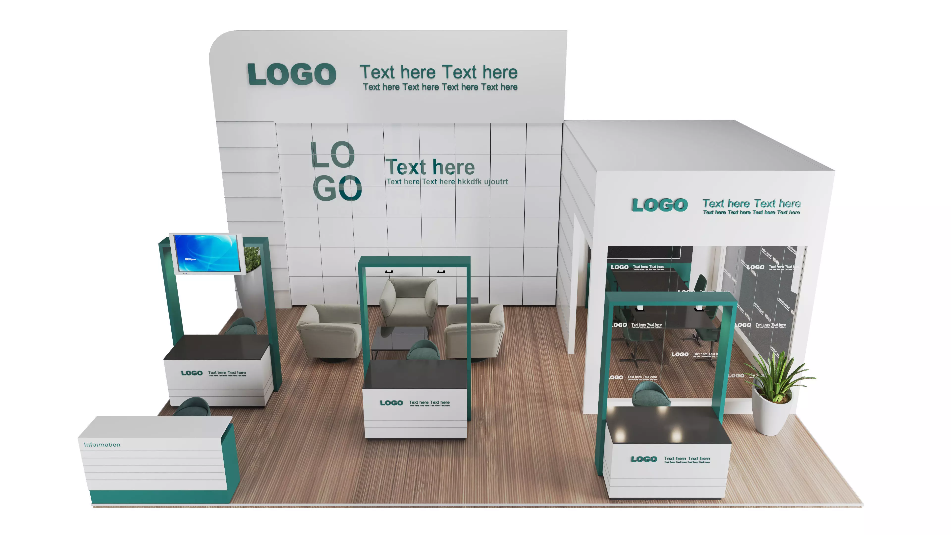  Booth Exhibition Stand  Official  900 x 650 CM  Low-poly 3D model_0